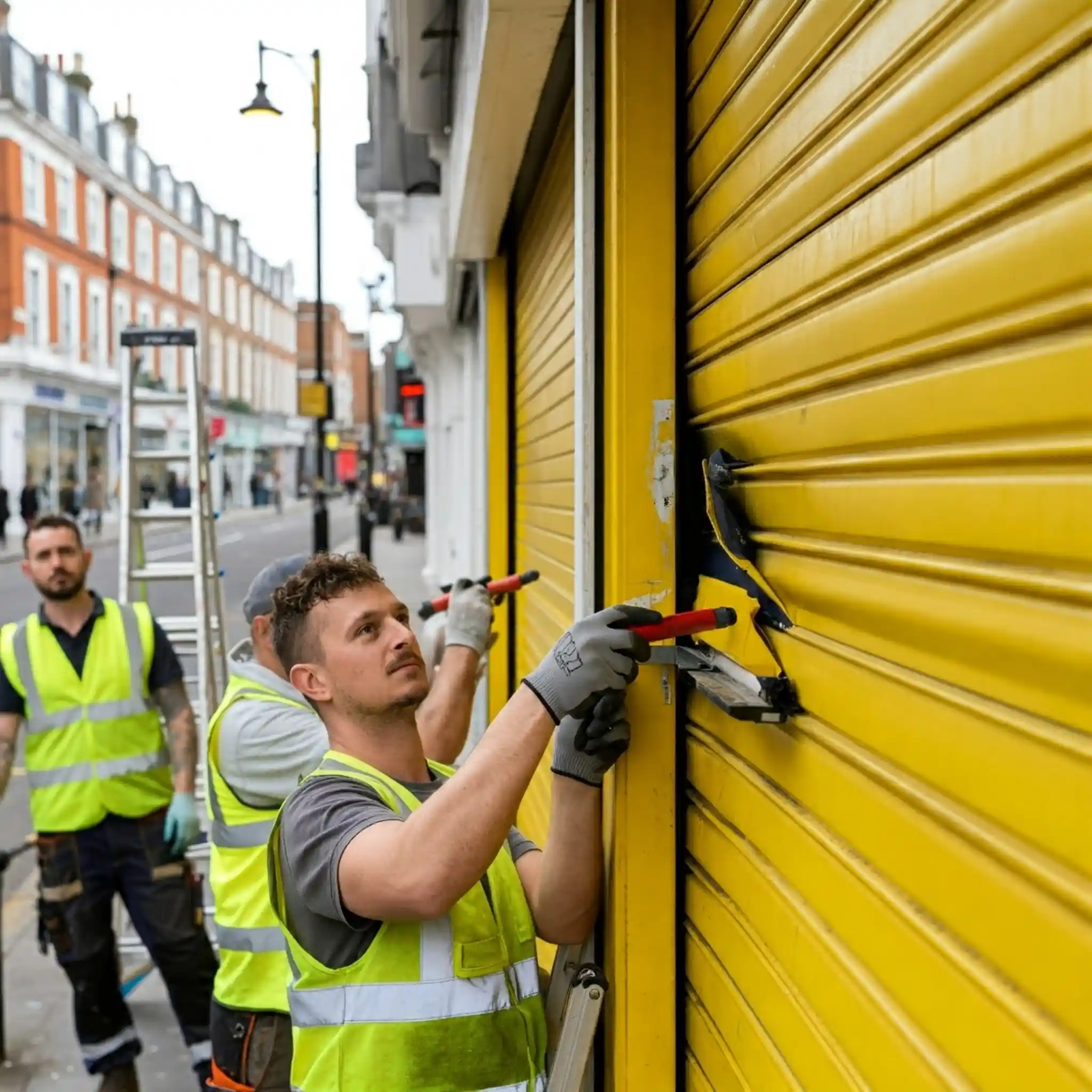Technician performing roller shutter repair in Bellingham